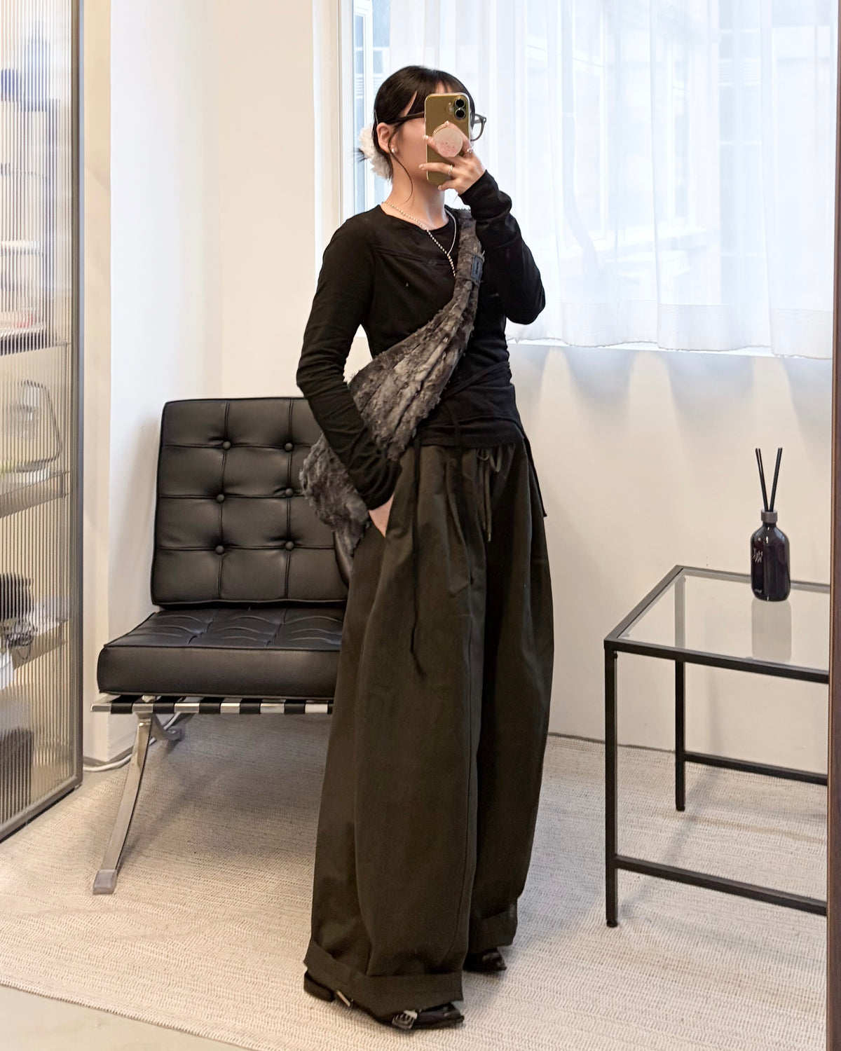 PT125- 挺身Cotton Balloon Pants | Ivory | Dark Brown