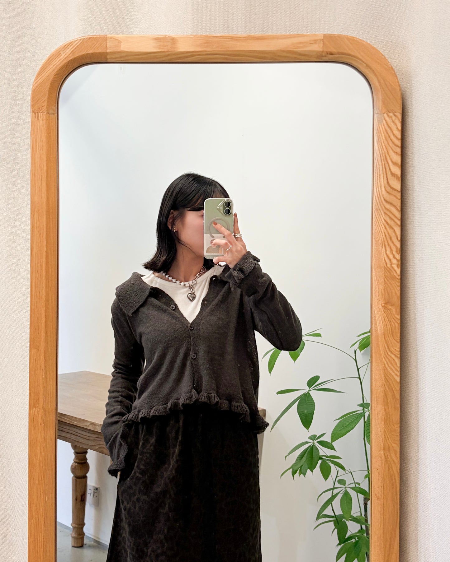 JK46- Ruffle Knit Cardigan | Grey | Brown