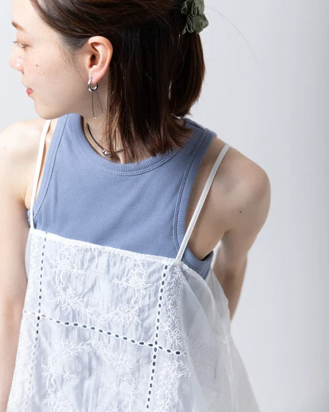TP799- American Sleeve Tank Top  | White | Pink | Blue