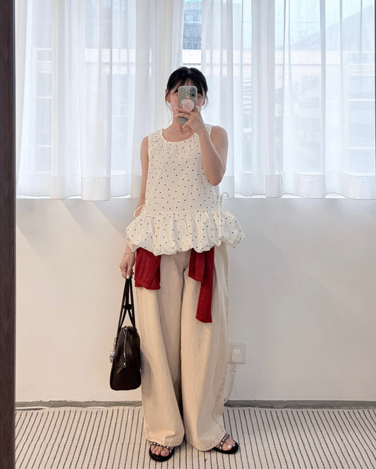 TP796- Dot Pullover Balloon Vest | Ivory | Black