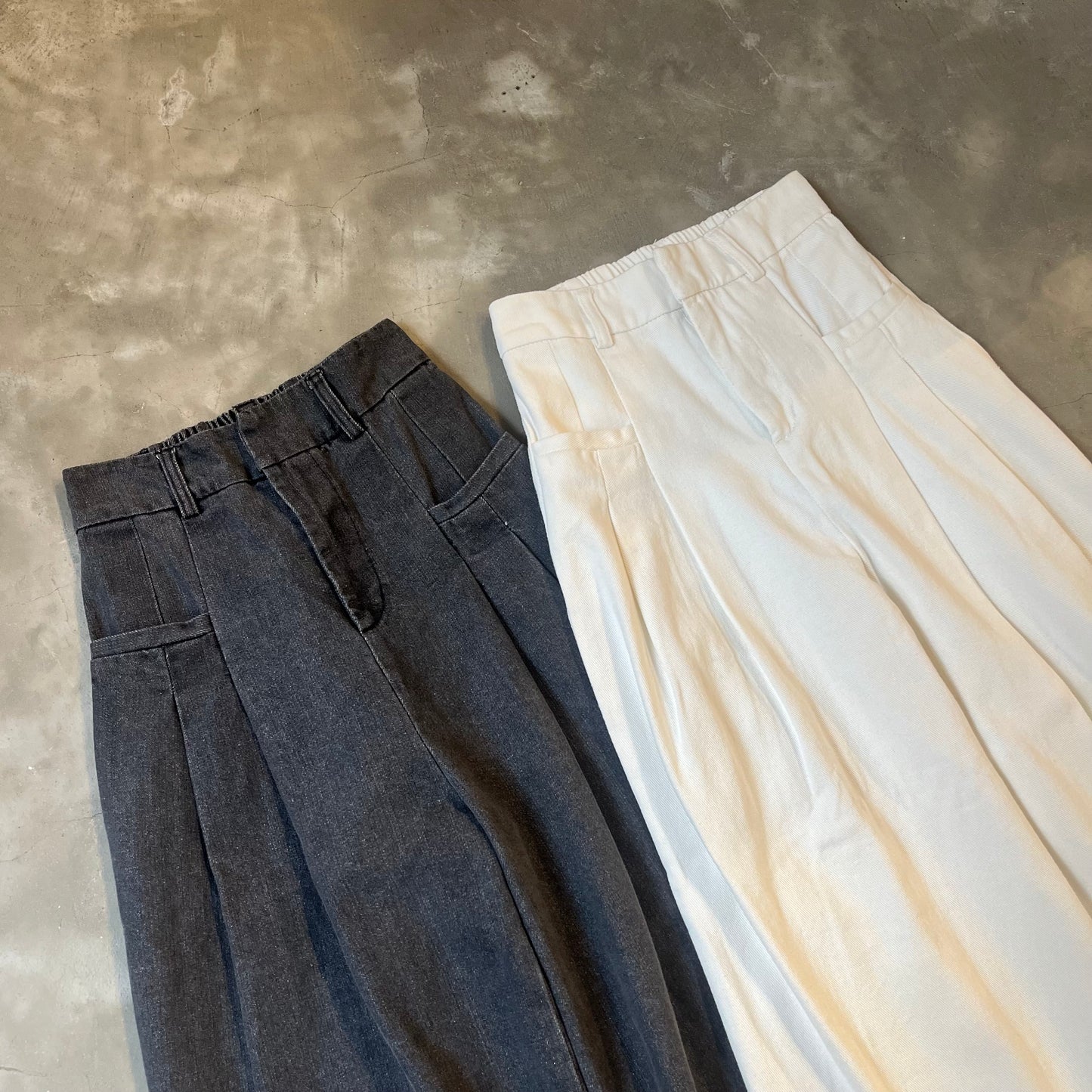 PT45- Denim Tuck Pants | Blue | Black | White