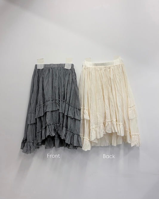 SK156- 皺皺破邊layer Skirt | Ivory | Grey