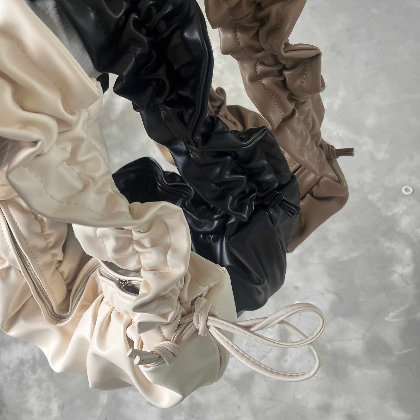 BG27- Ruffle Leather Bag | Ivory | MilkTea | Black