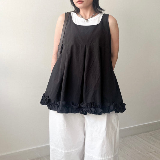 TP638- 方領Ruffles Vest | Black