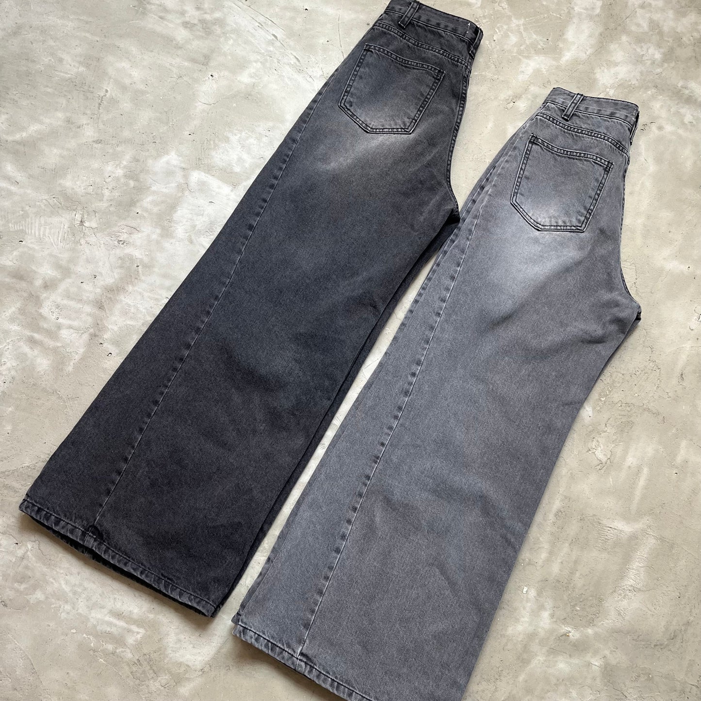 PT48- Wide Leg Denim Jeans | Grey | Black ( S / M )