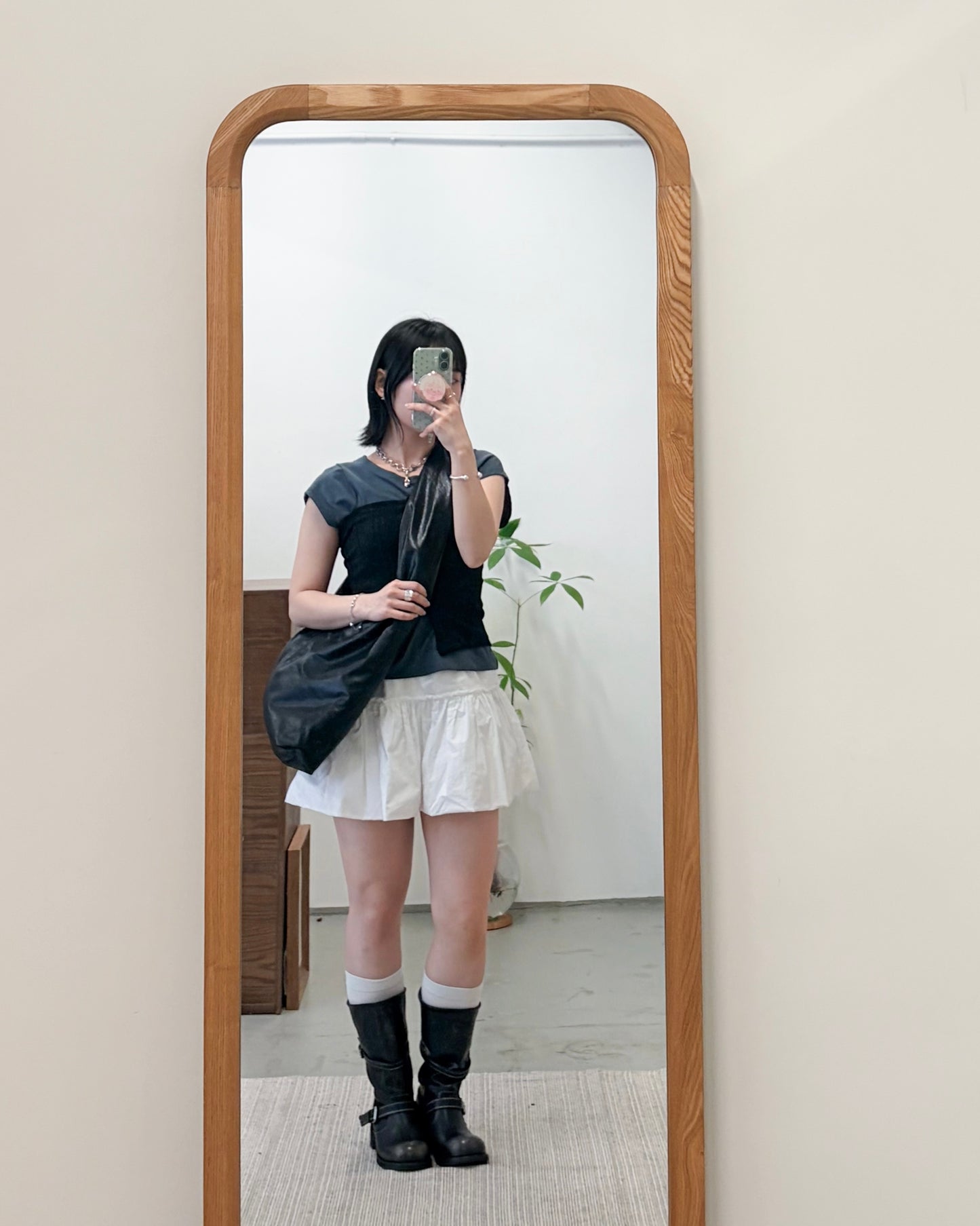 BG48- 2 Way Cushion Tote Bag | Grey Beige | Black