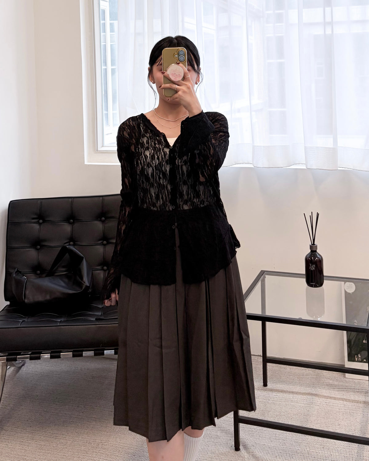 TP848- Lace Frill Cardigan | Ivory | Black