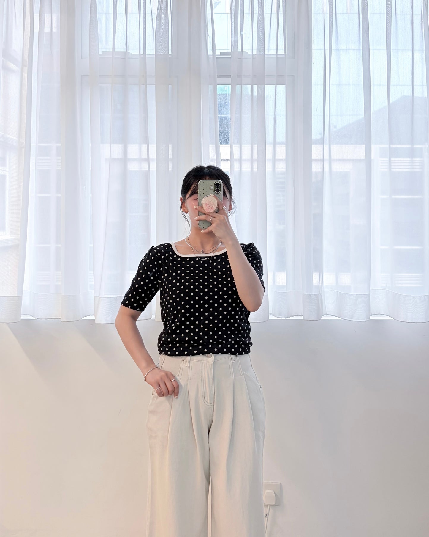 TP798- Polka Dot Top | White  | Black