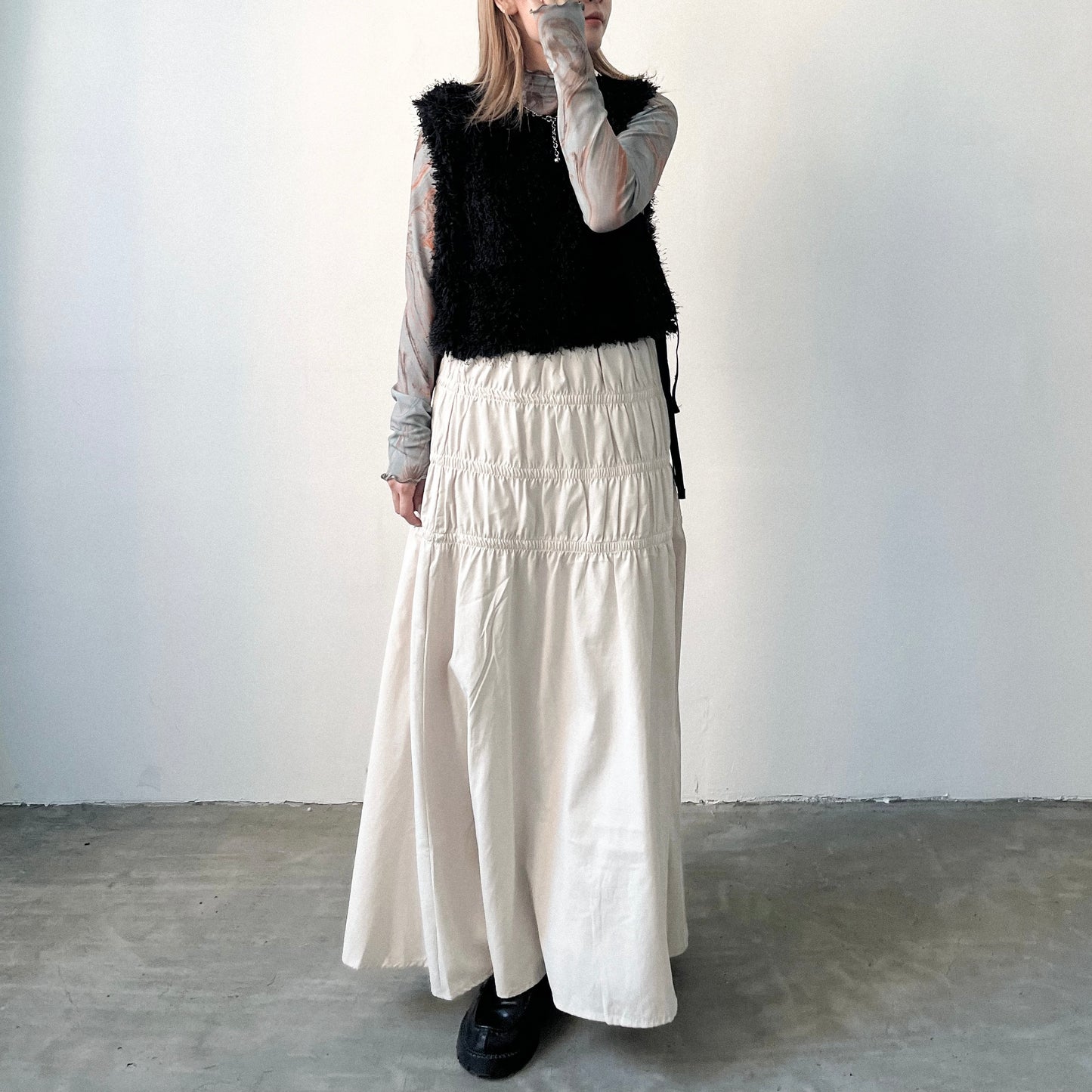 SK48- Shirring Skirt | Ivory | Grey | Black