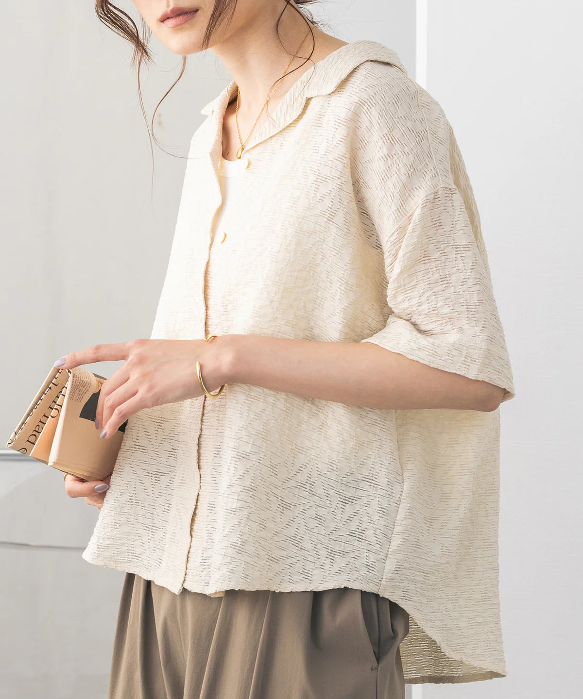 TP382- Sheer Jacquard Blouse | Ivory