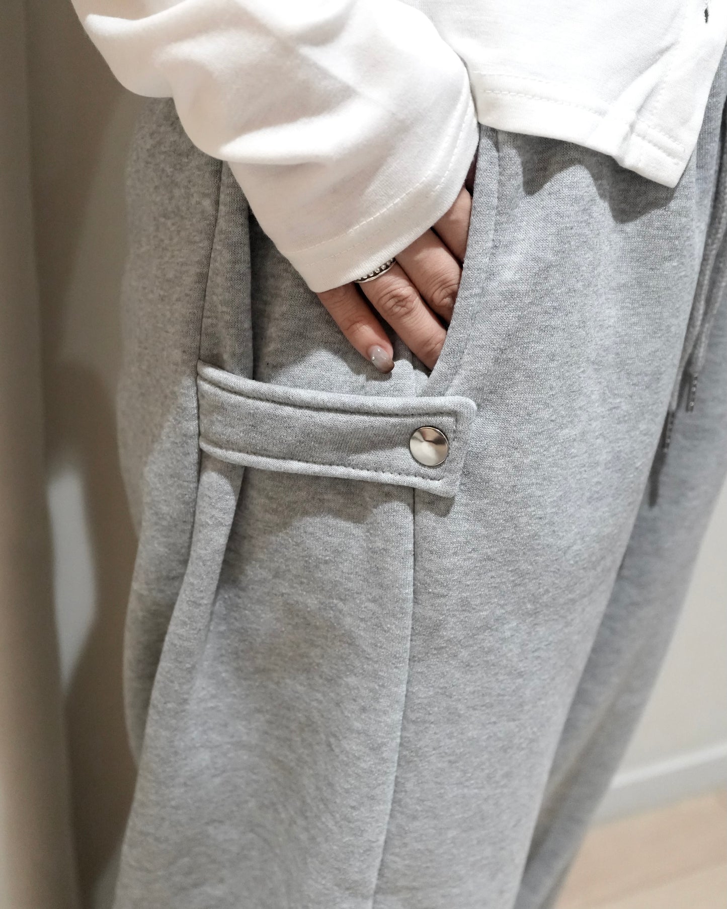 PT104- 側拍扣日常棉褲 | Grey ( 內有薄抓毛 )