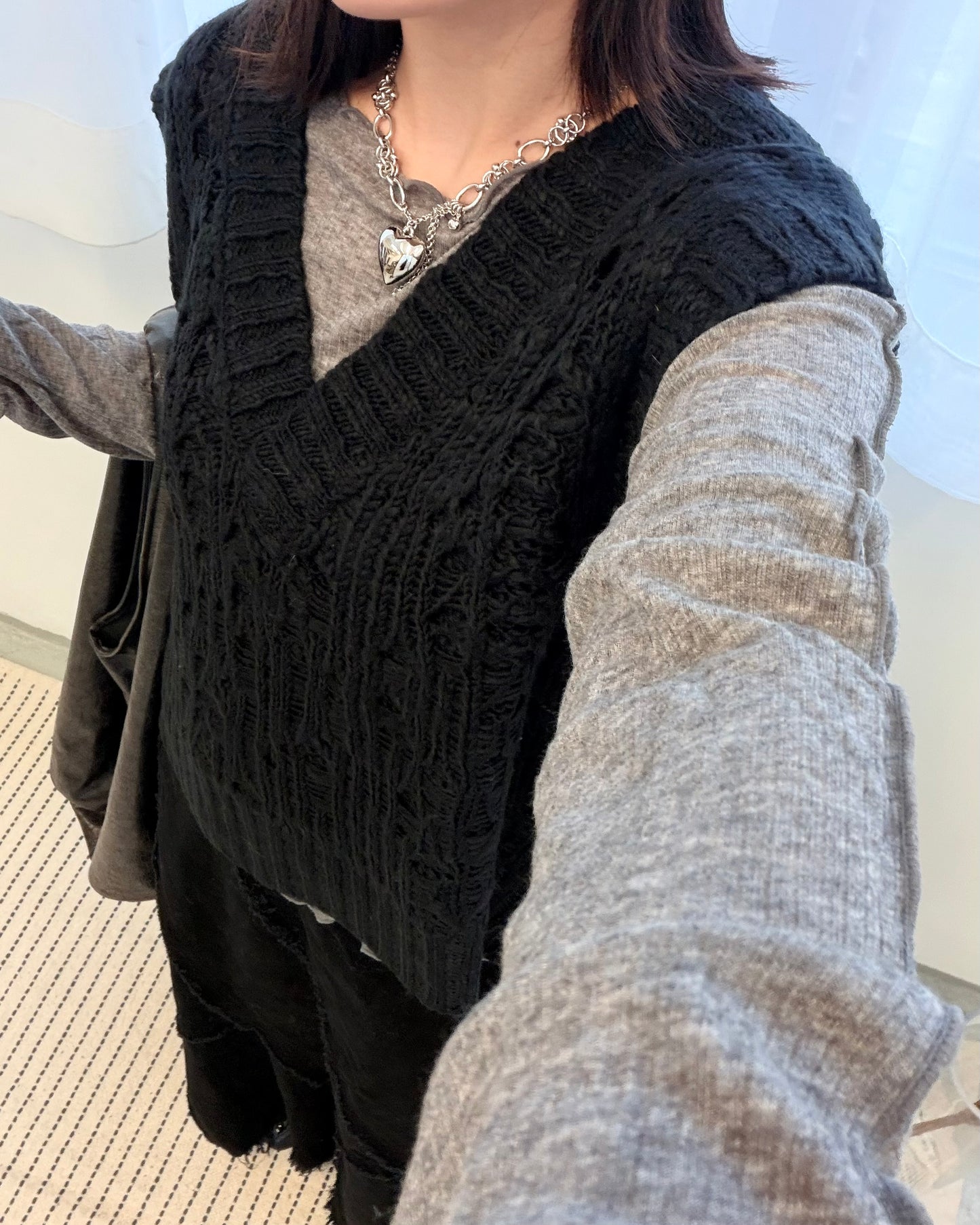 TP705- V Neck Knit Vest Top | Ivory | Camel Brown | Black