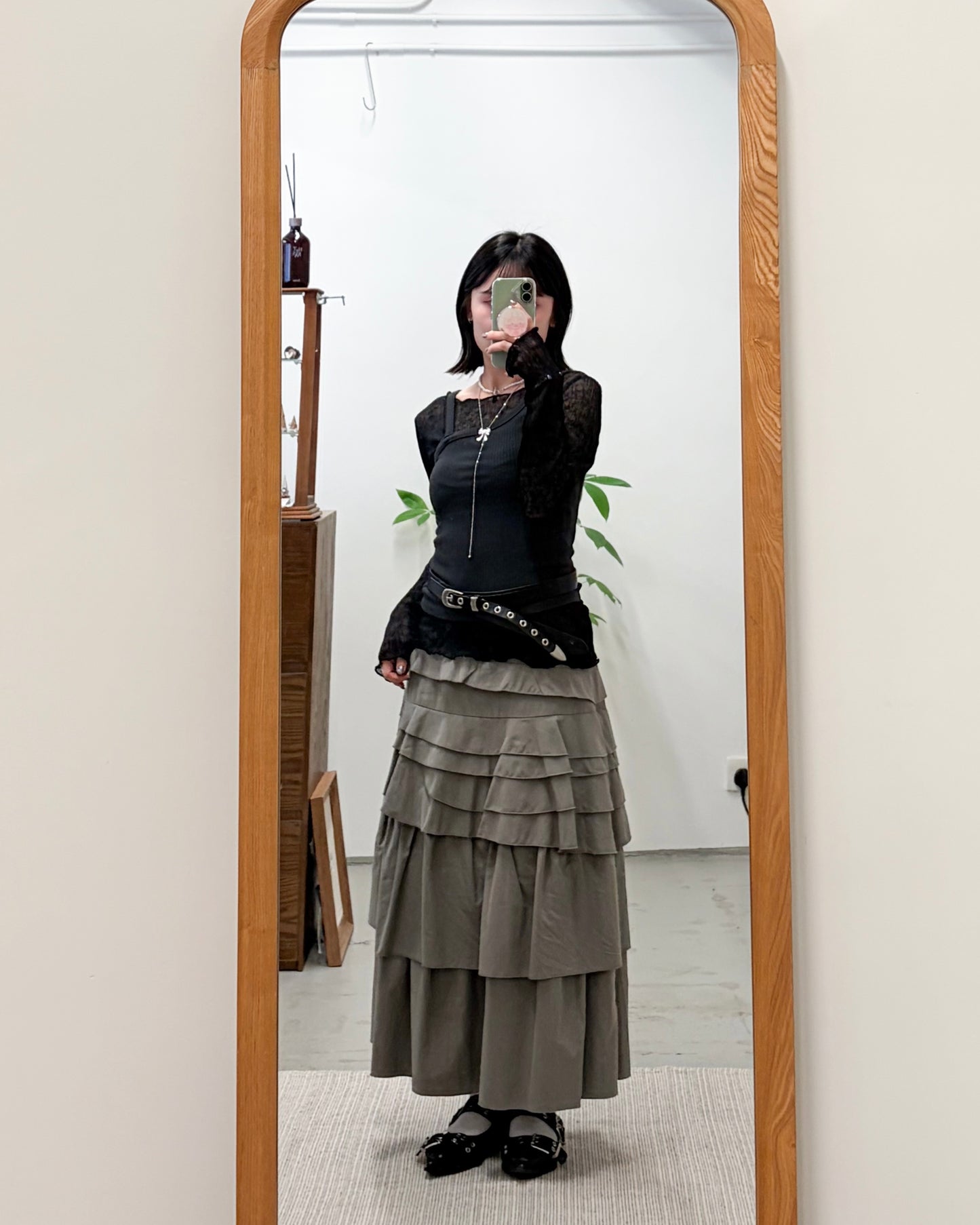 BT13- 圈圈扣疊帶牛皮皮帶 | Black