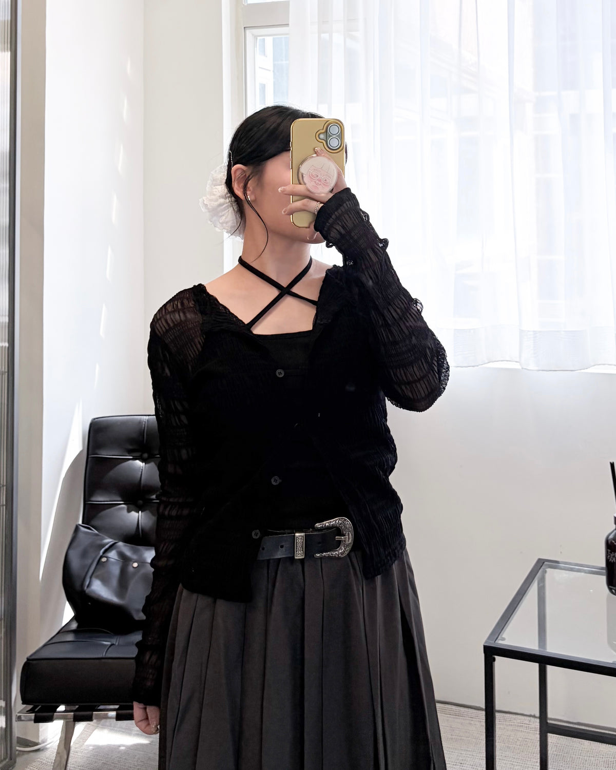 TP842- 透膚皺皺Top | White | Brown | Black
