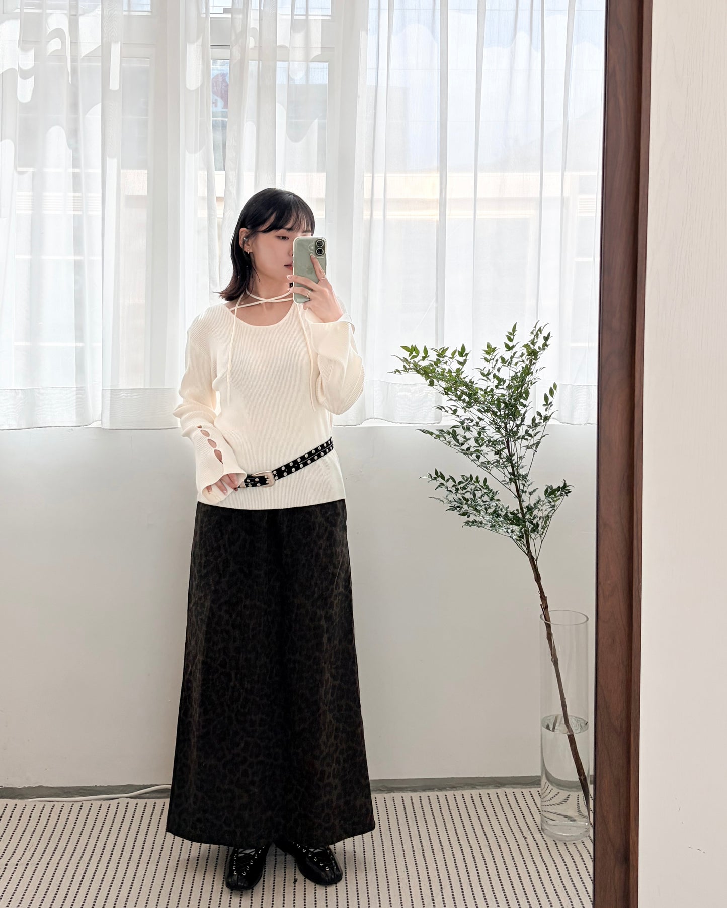 SK132- 薄燈芯絨Leopard Skirt