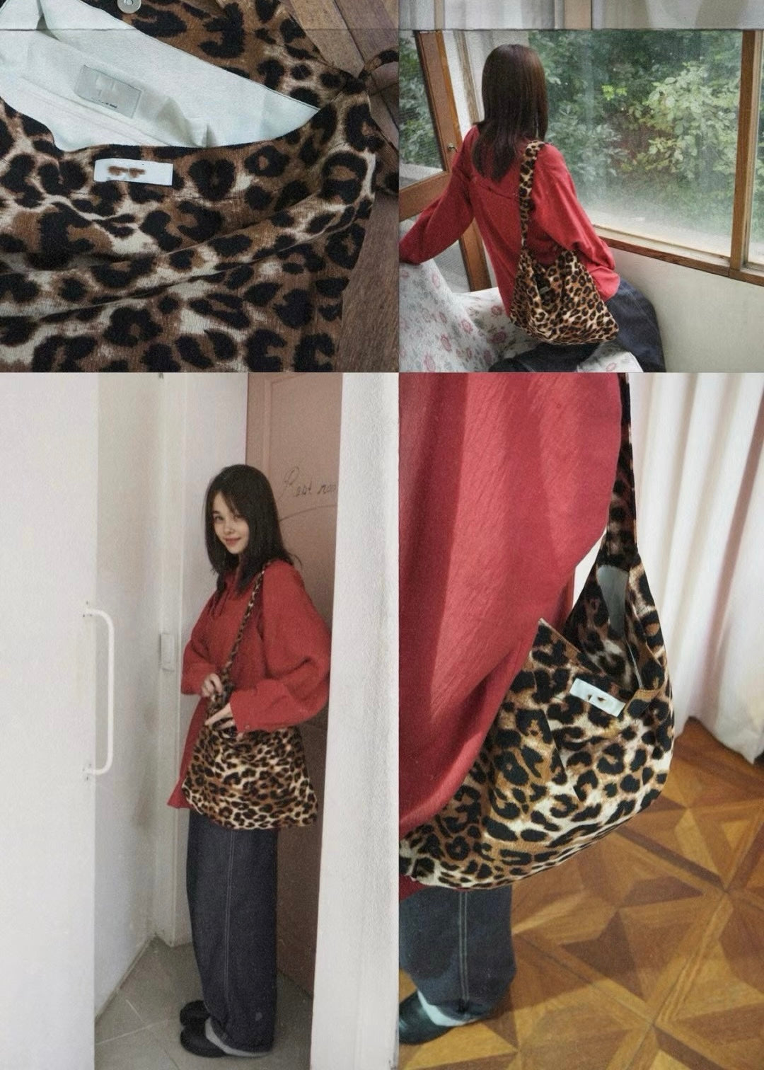 BG37- Leopard Print Bag | Brown | Big Brown | Cream