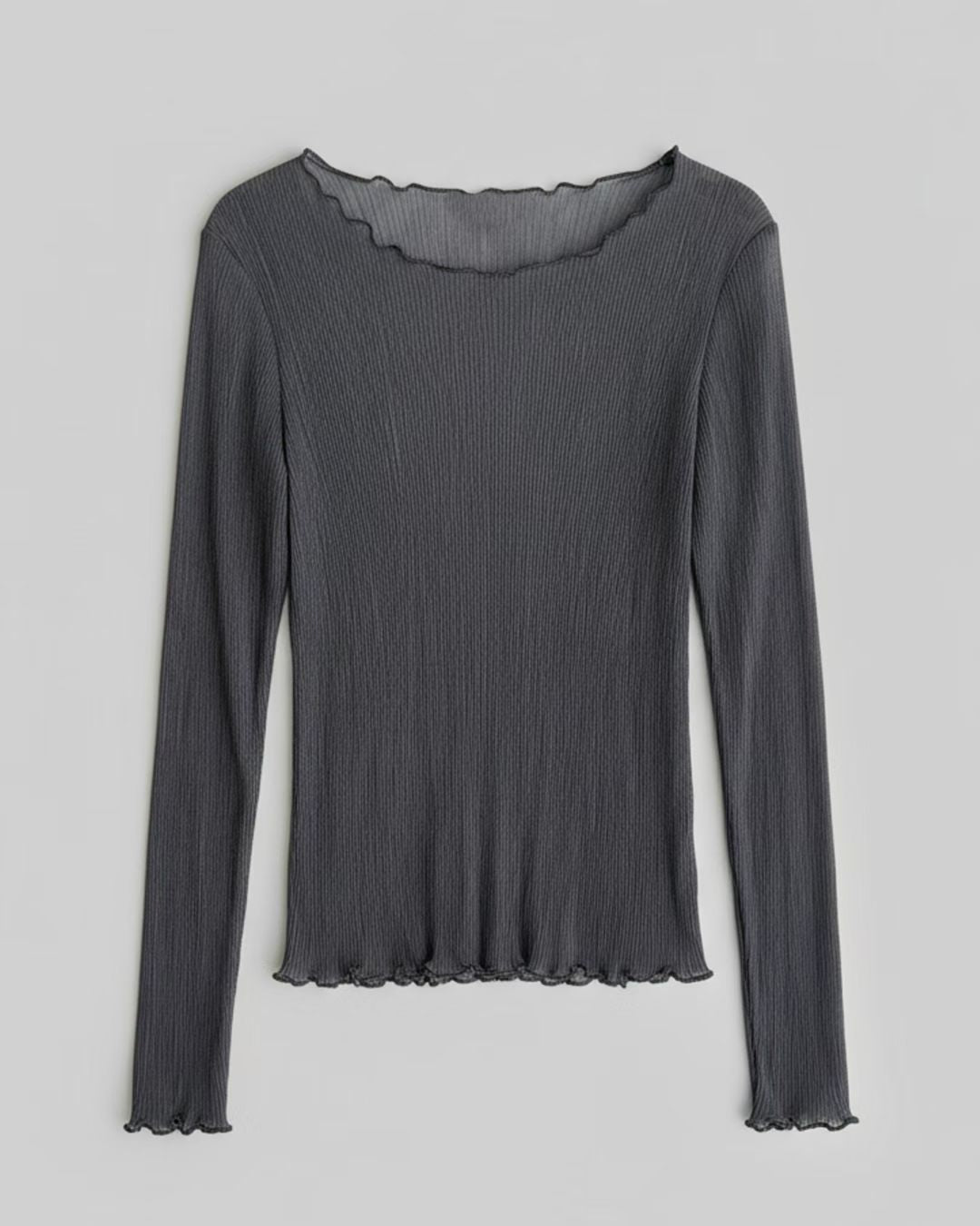 TP735- 樹紋 See-through Ruffle Top | White | Light grey | Grey | Blue | Black ( 超大彈性 )