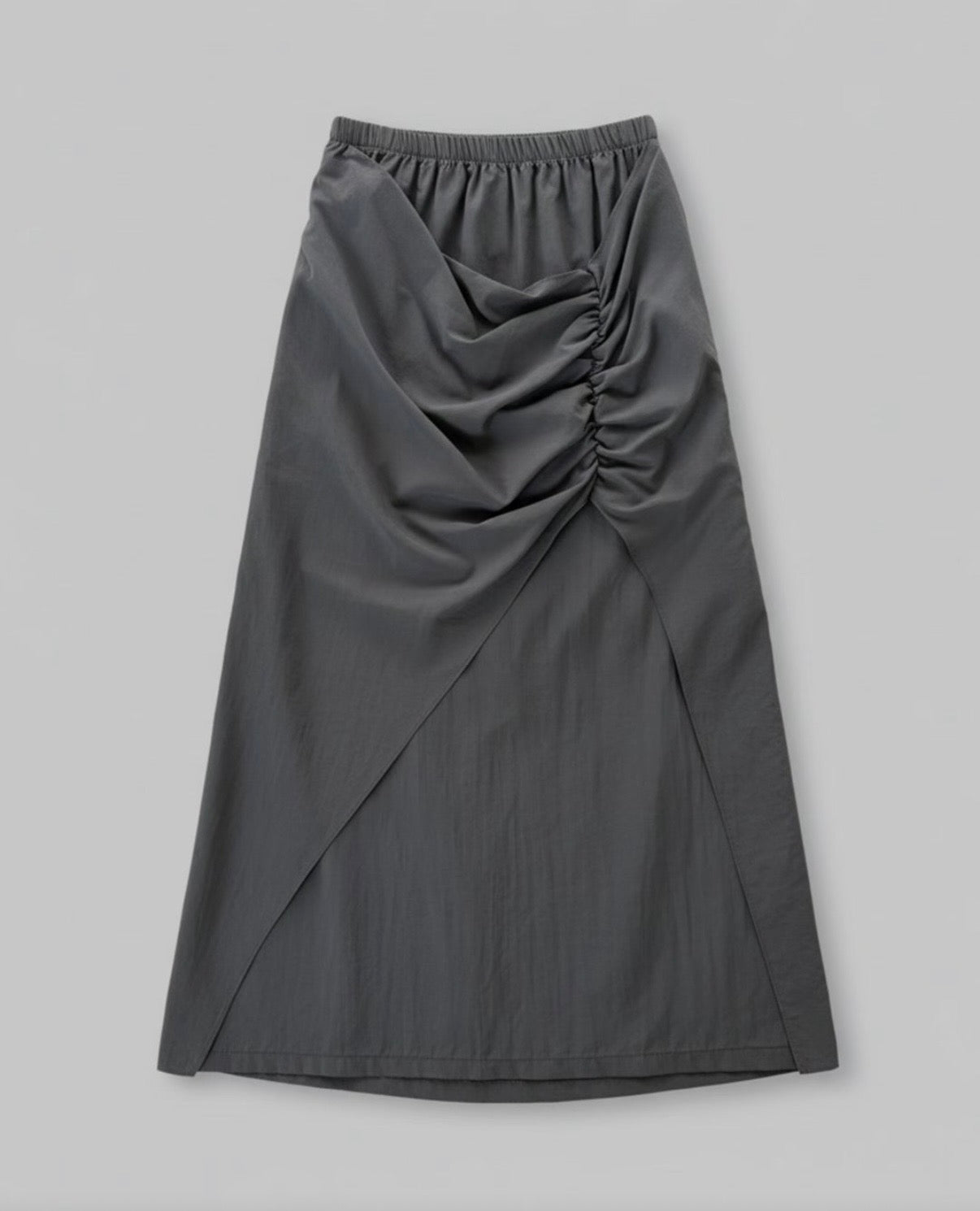 SK143- layer斜Cut打褶長裙 | Grey | Black