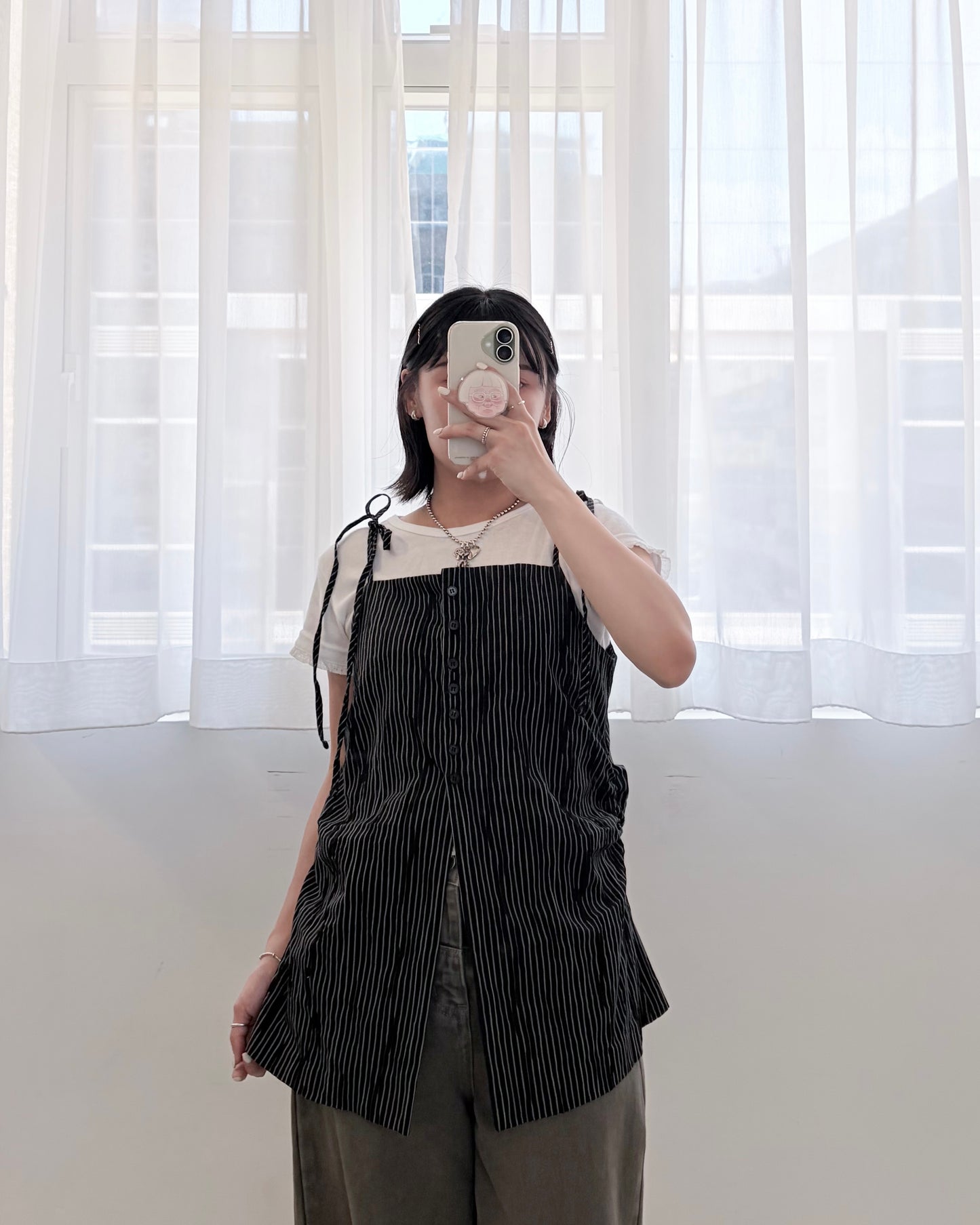 TP823- Ribbon Stripe Folded Vest |  Ivory | Blue | Black
