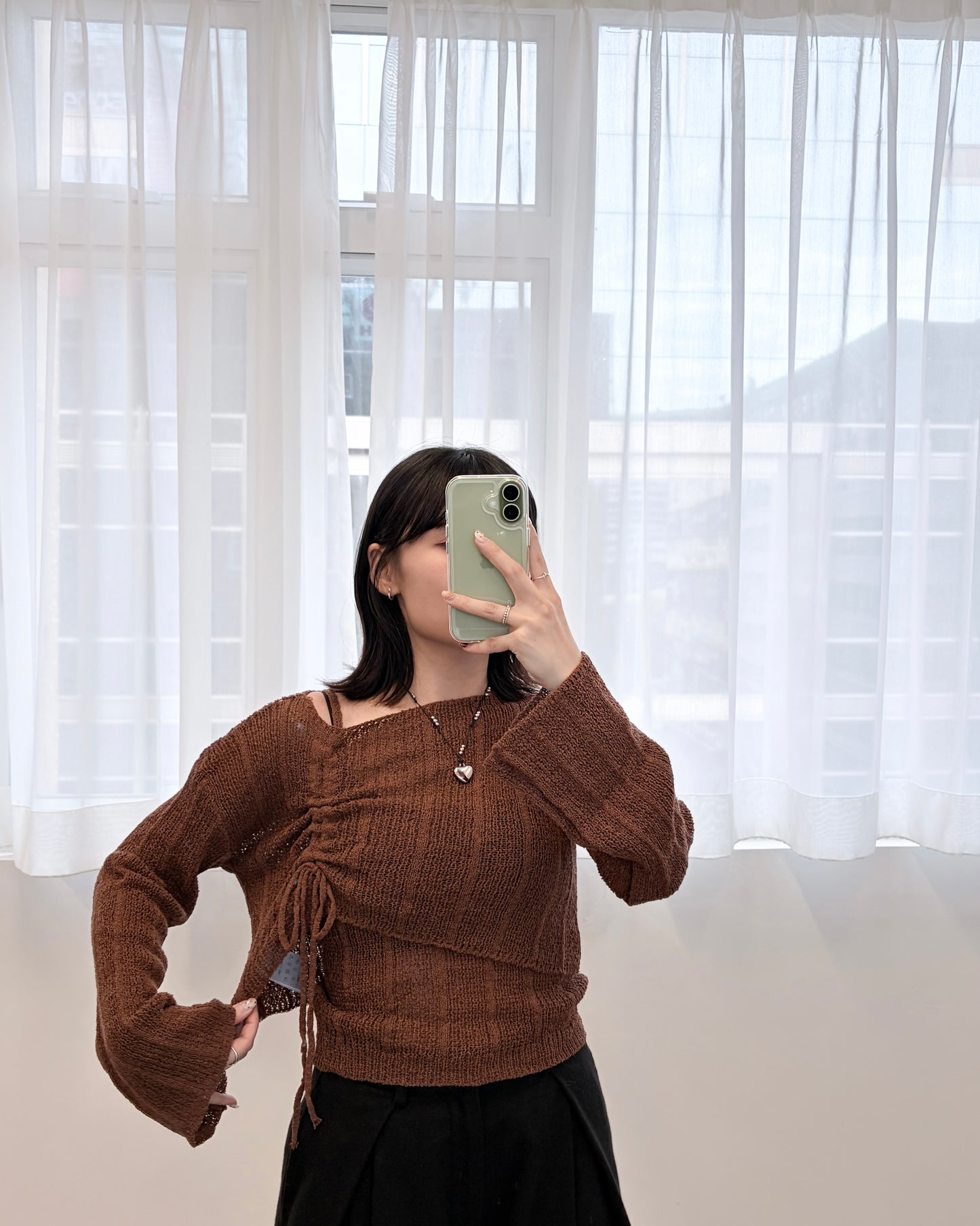 TP681- Cropped Shirring Set Top | Ivory | Brown | Black