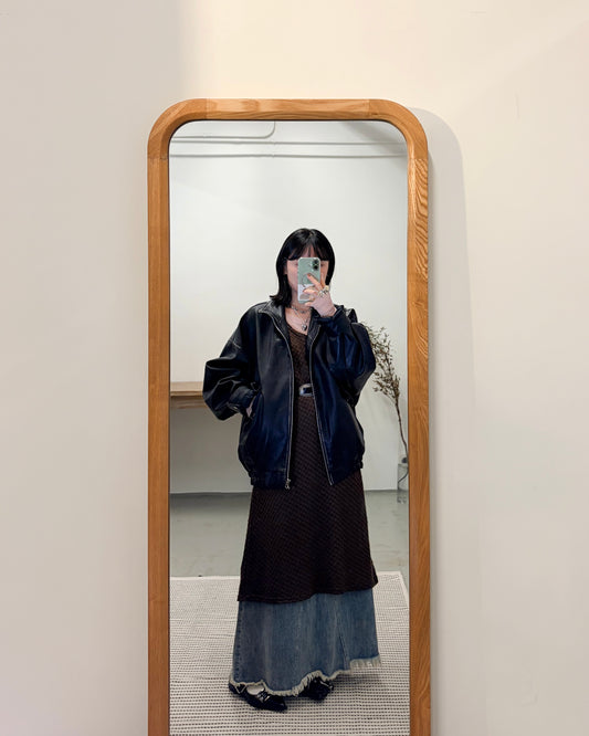 JK50- Vintage Leather Jacket | Black ( 做舊邊位 )