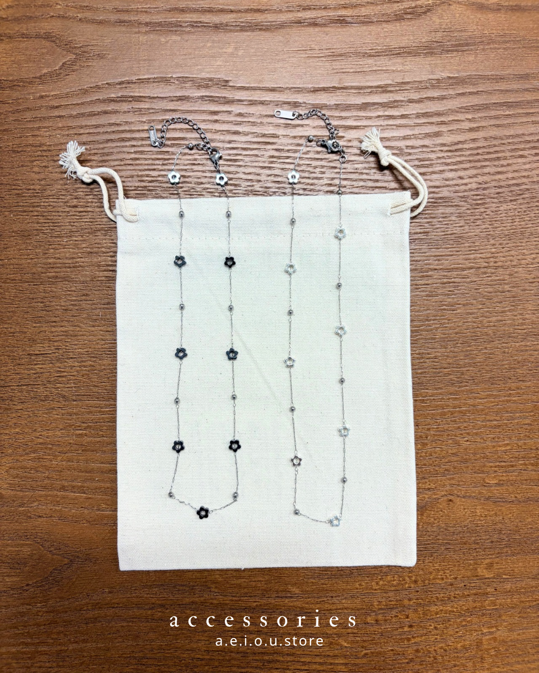 AC271- Mini Fafa Necklace | Silver | Black Silver