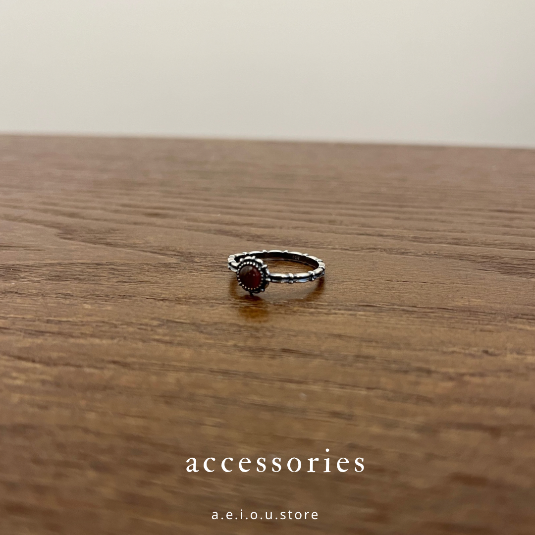 AC178- S925 Vintage Orange Crystal Ring