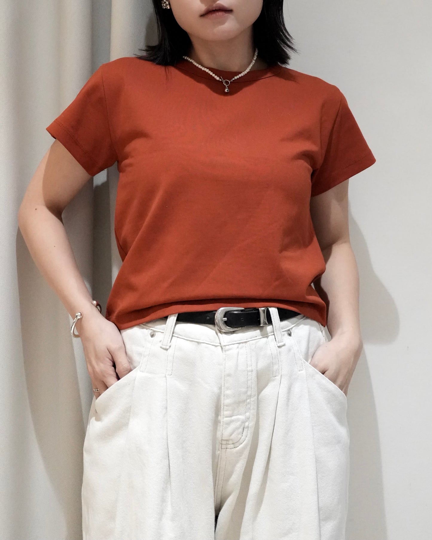 TP703- 挺身淨色Tee | White | Orange Red