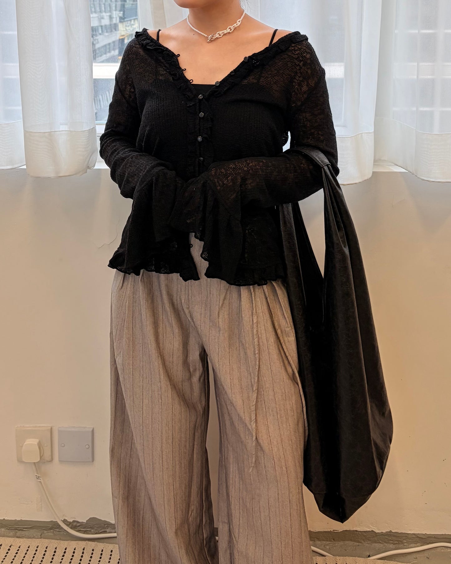 PT100- Stripe Classic Pant | Beige | Grey ( S / M ) 附有一條腰帶