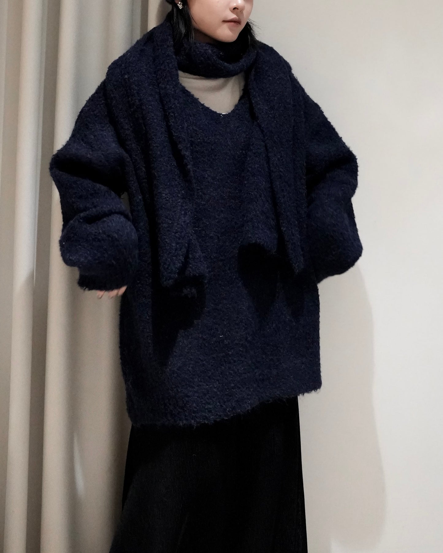 TP701- Knit With Scarf Set | White | Navy | Grey