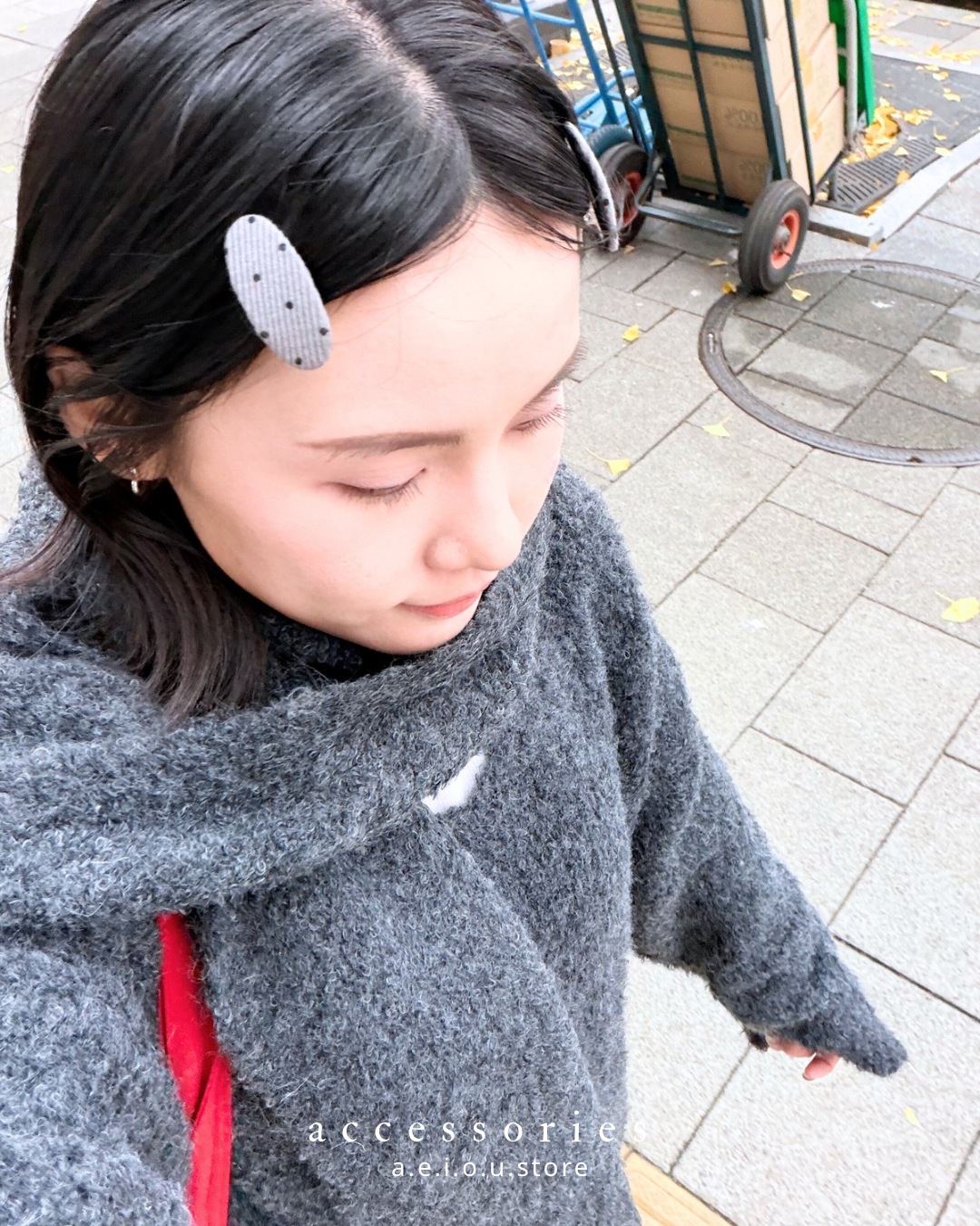 AC277- Small Dot Hair pin ( 2 set ) | Ivory | Grey