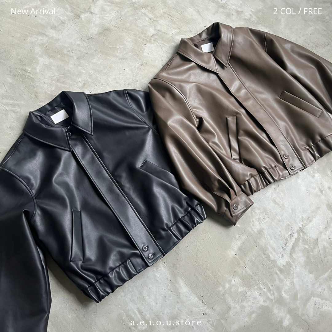 JK02-  Leather oversize Jacket | Brown | Black