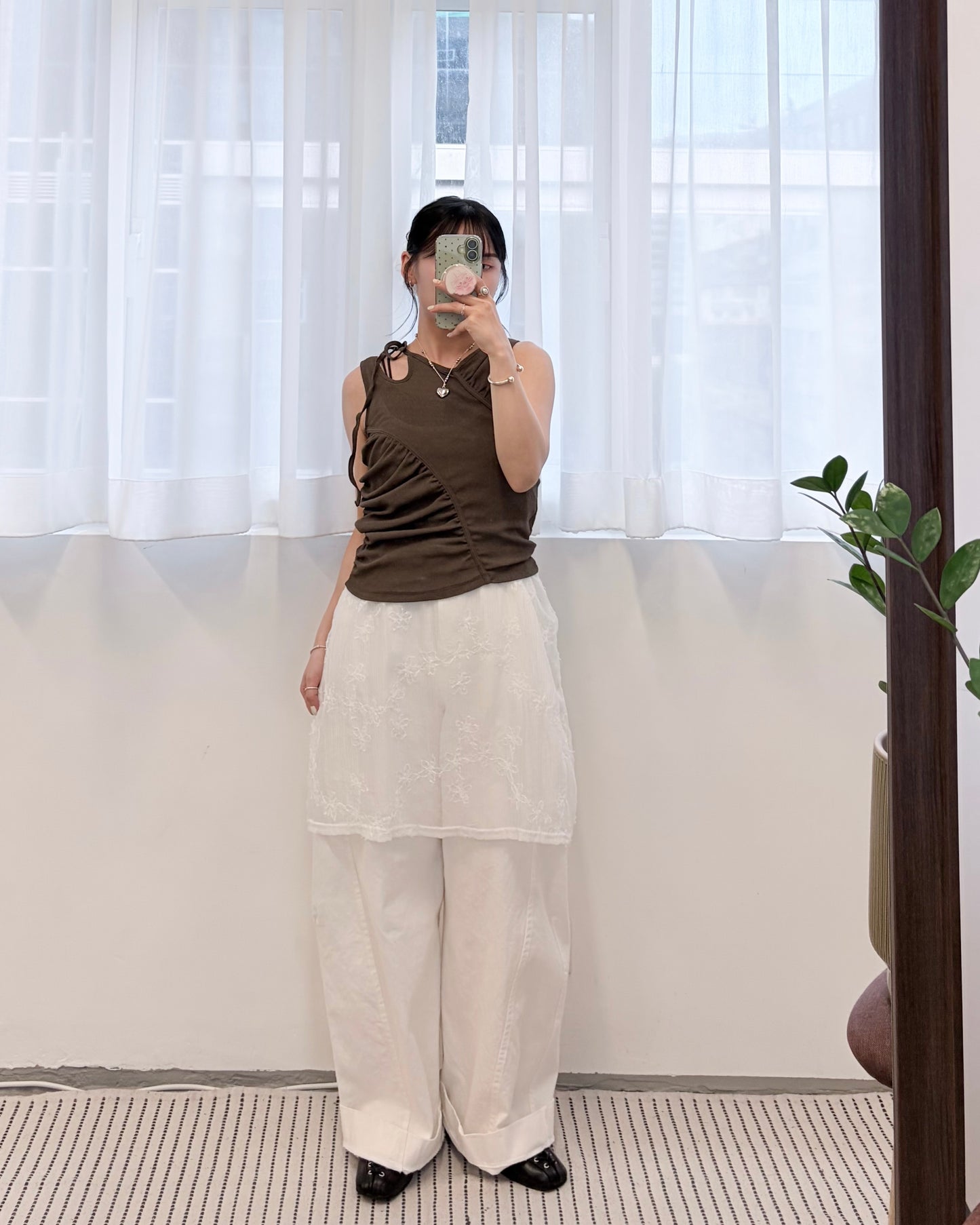 TP804- Ruched Sleeveless Top | White | Brown | Lime | Charcoal