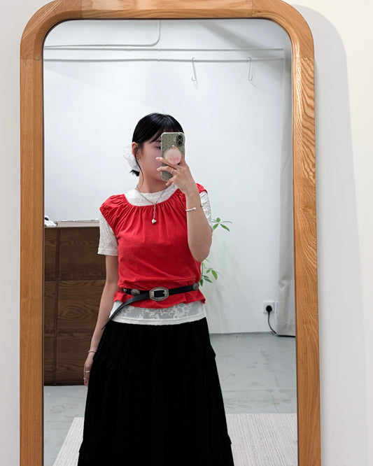 TP757- Square Neck Vest Top | White | Orange Red | Grey