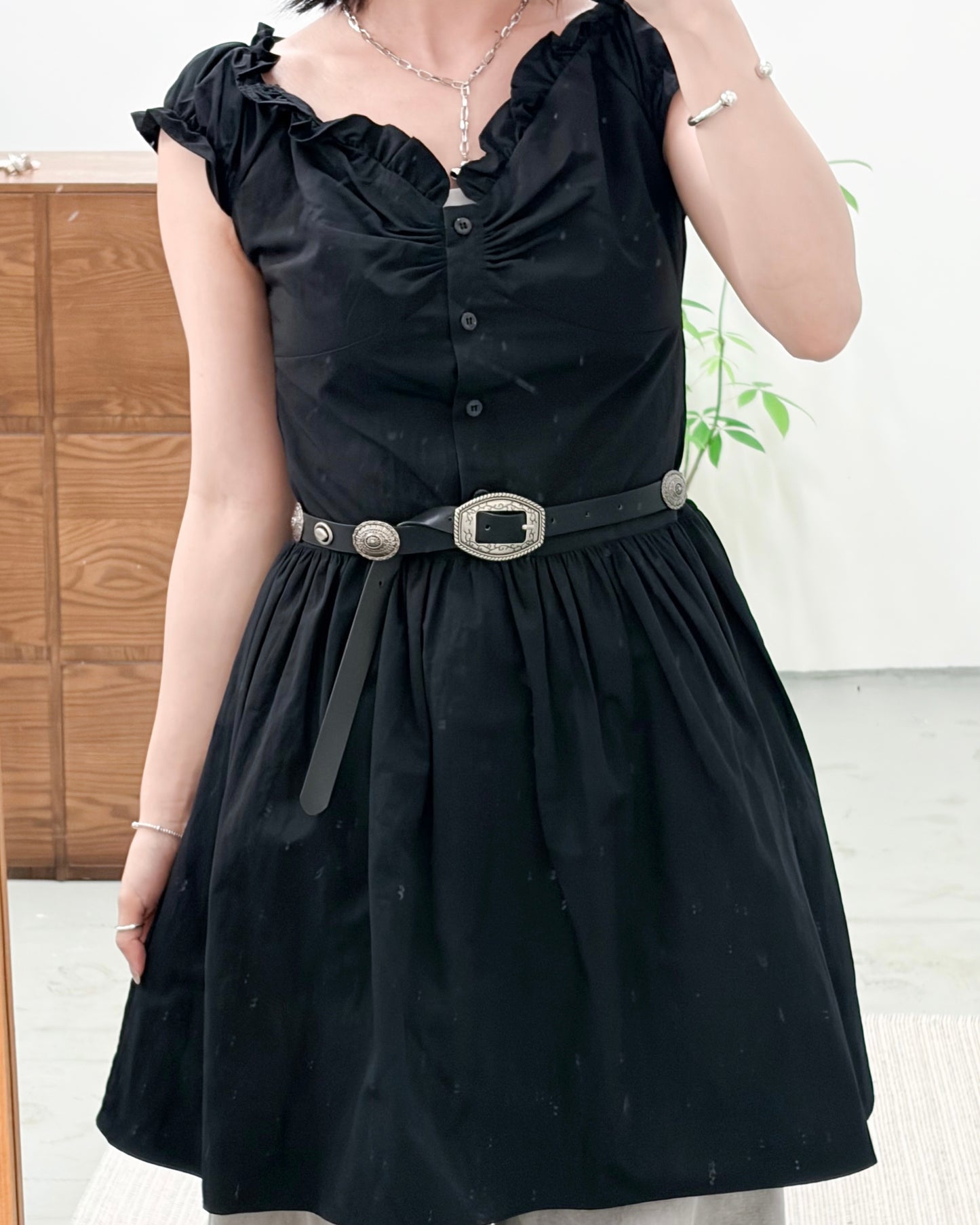 OP75- V Neck Ruffle Dress | White  | Black