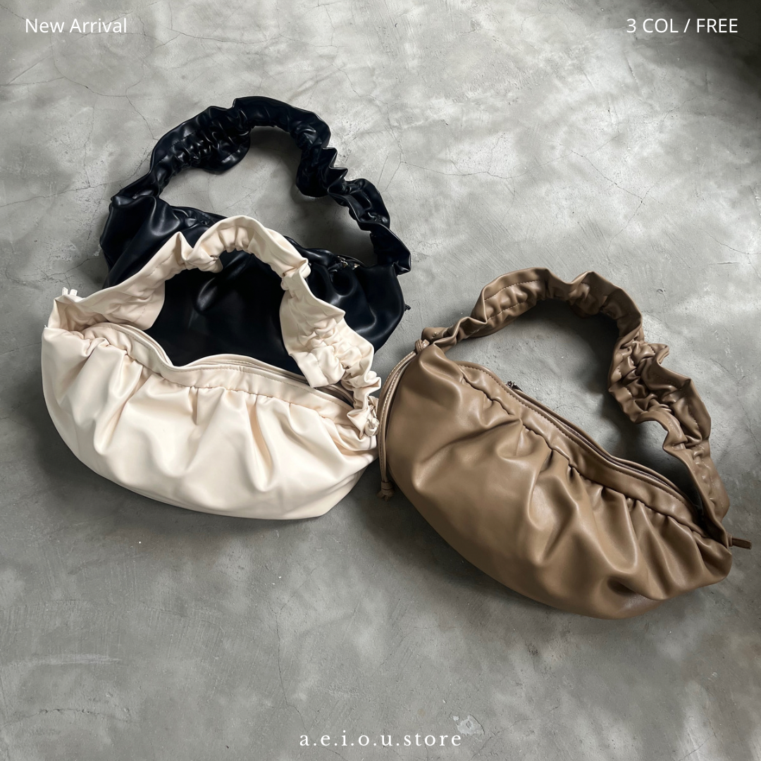BG27- Ruffle Leather Bag | Ivory | MilkTea | Black