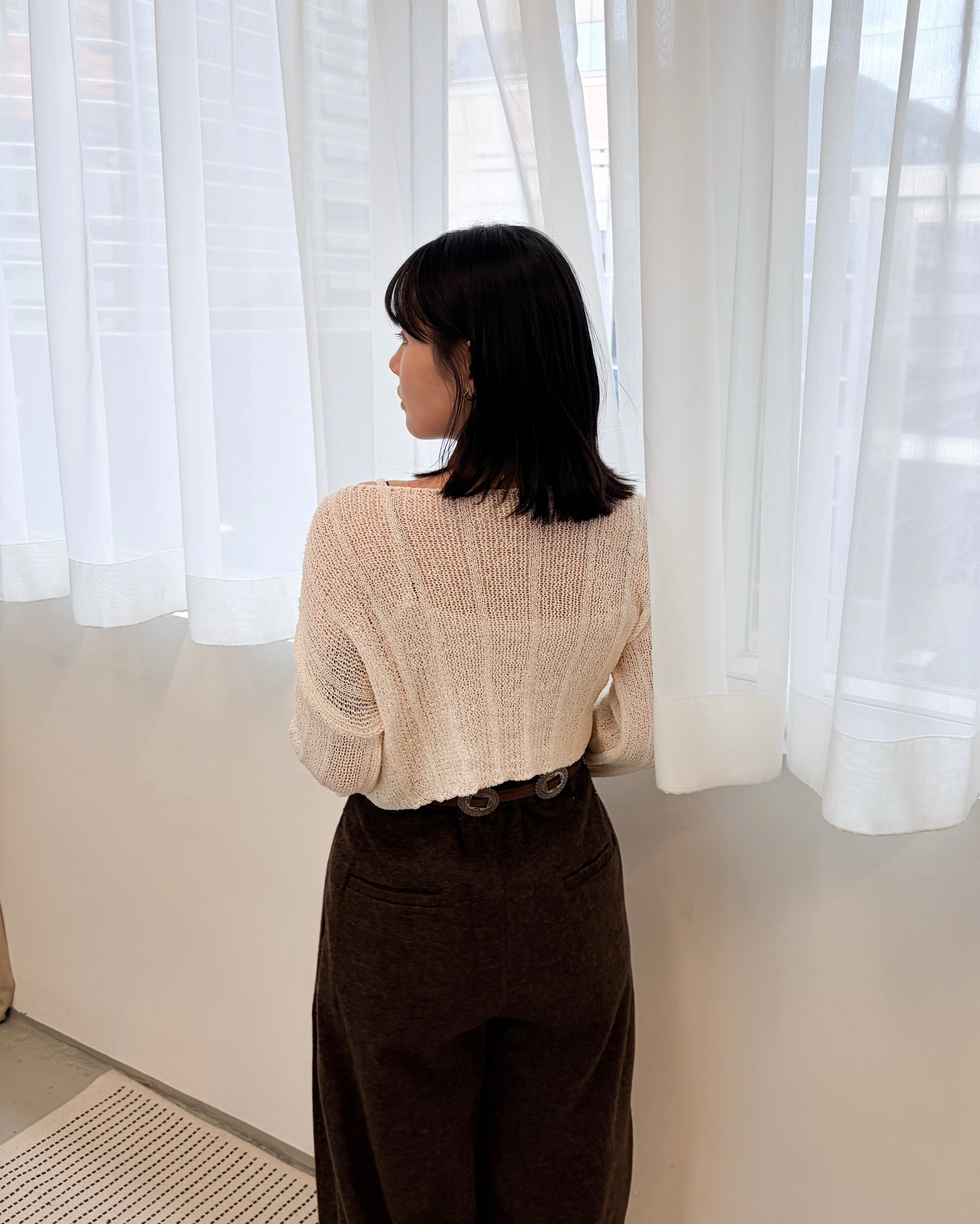 TP681- Cropped Shirring Set Top | Ivory | Brown | Black