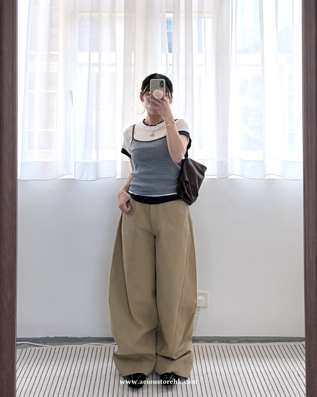 TP771- 假3件橫間Tee | White | Grey