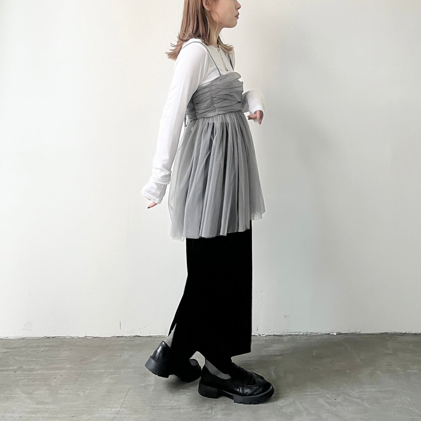 SK57- Velour Straight line Skirt | Grey | Brown | Black