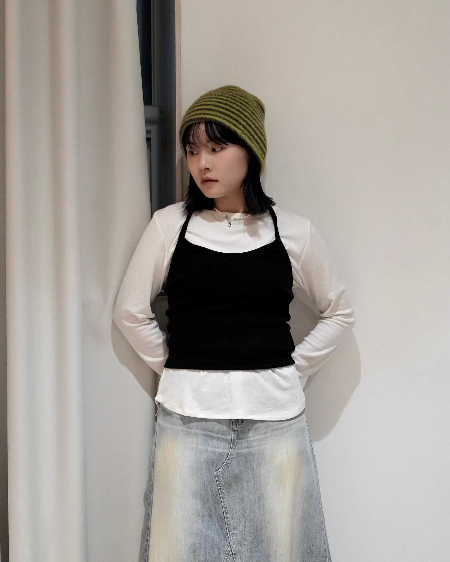 TP700- 直紋後綁吊帶背心 | Grey | Brown | Black