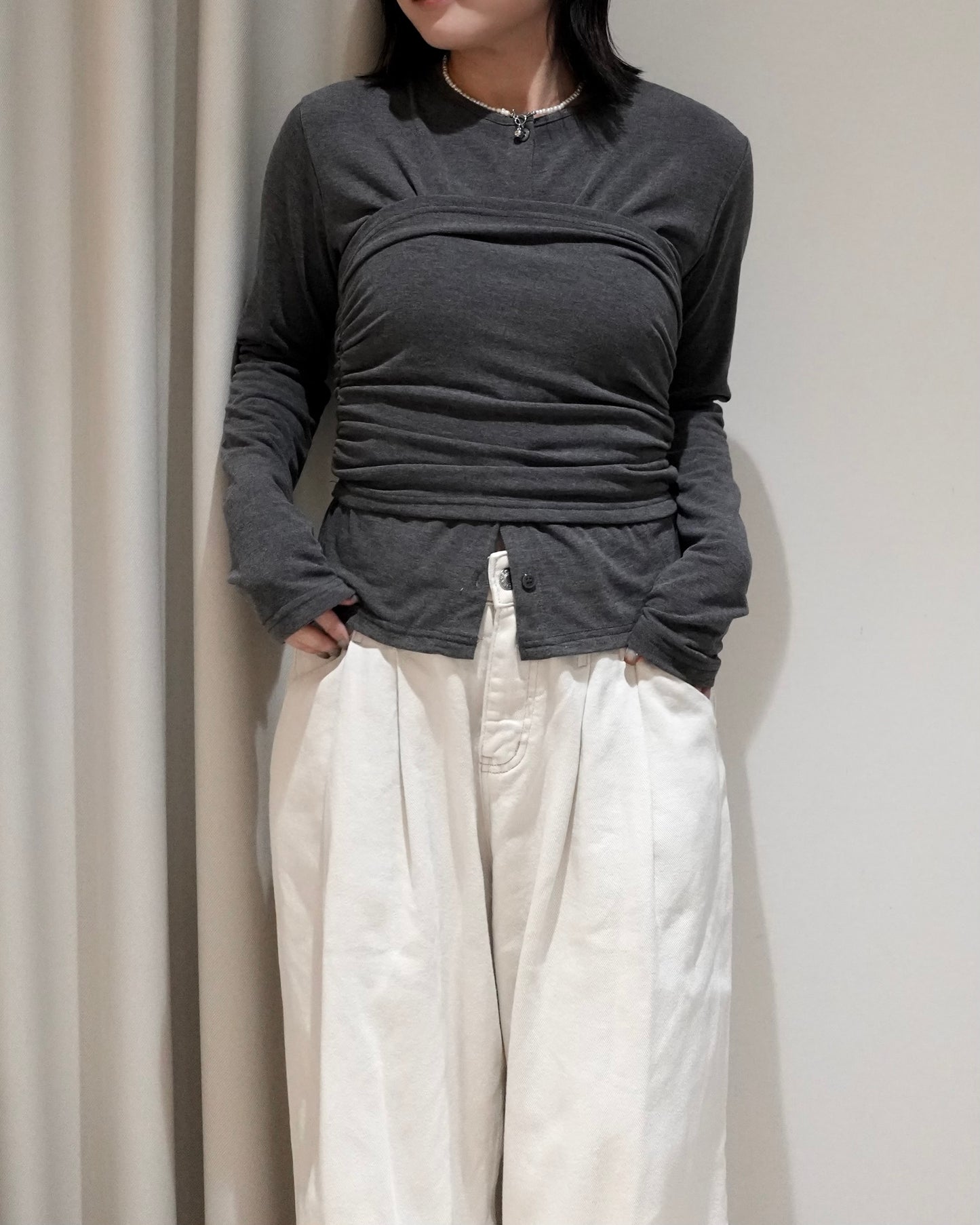 TP698- Tube Top Button Set Top | Ivory | Brown | Grey （ 內有薄抓毛 ，超級巨軟熟 )