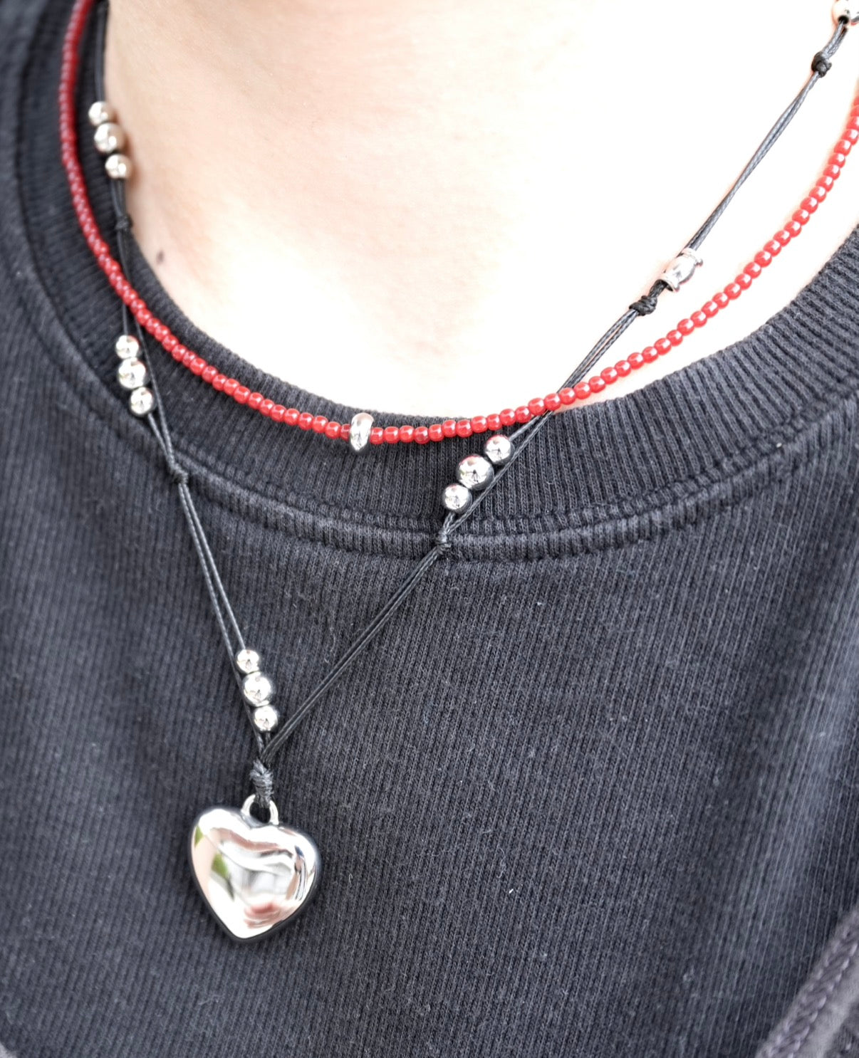 AC272- Handmade Heart Dot Necklace | Beige | Black ( 心心有微重量 )