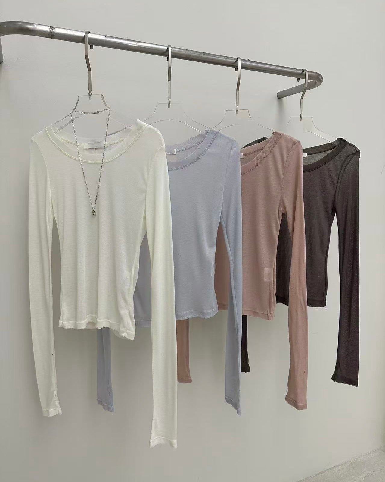 TP677- Long Sleeve Sheer Top | White | Pink | Blue | Grey