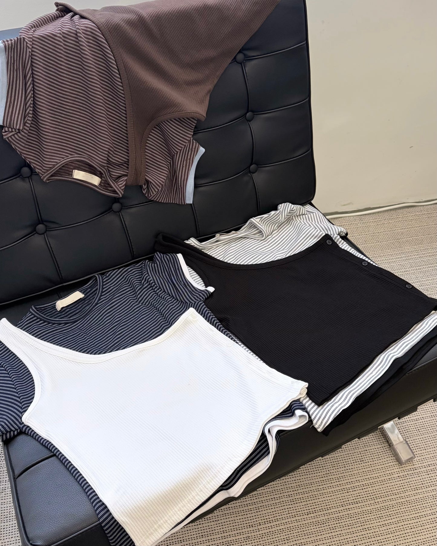 TP824- Slanted-arm Single Shoulder Button Vest | White | Brown | Black