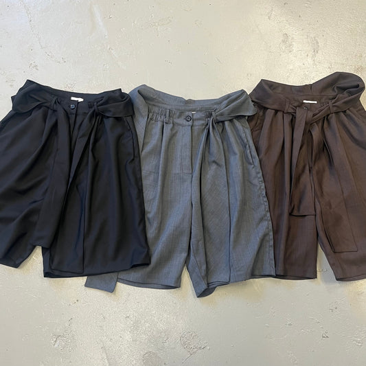 PT94- Short Pleated  Belt Trousers Pant | Grey | Brown | Black