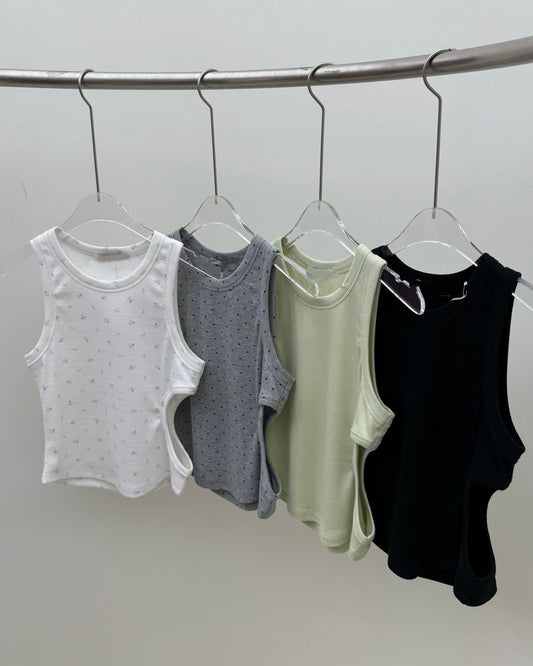 TP781- Open Side Cropped Vest | 碎花 | 點點 | Light Green | Black