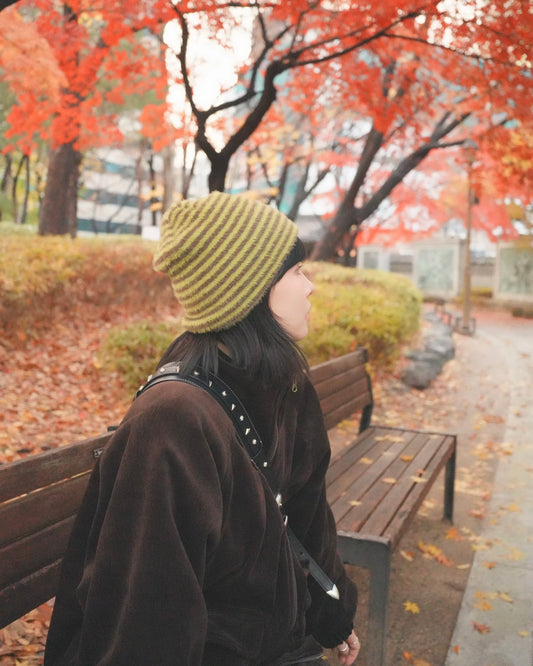 H43- Stripe Color Beanie | Lime | Grey | Charcoal | Black