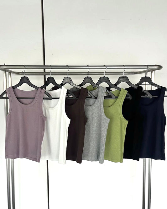 TP768- U Neck Basic Vest | White | Purple | Lime | Grey | Brown | Black
