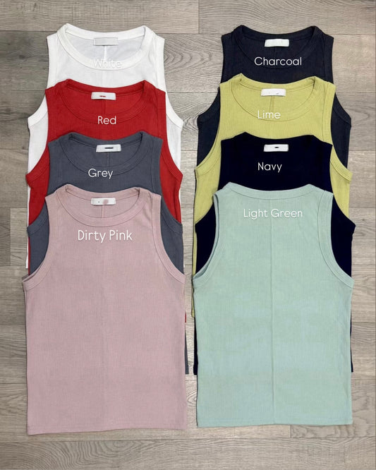 TP808- 8 Color 暗車線Basic Vest | White | Red | Charcoal | Dirty Pink | Navy | Lime | Grey | Light Green