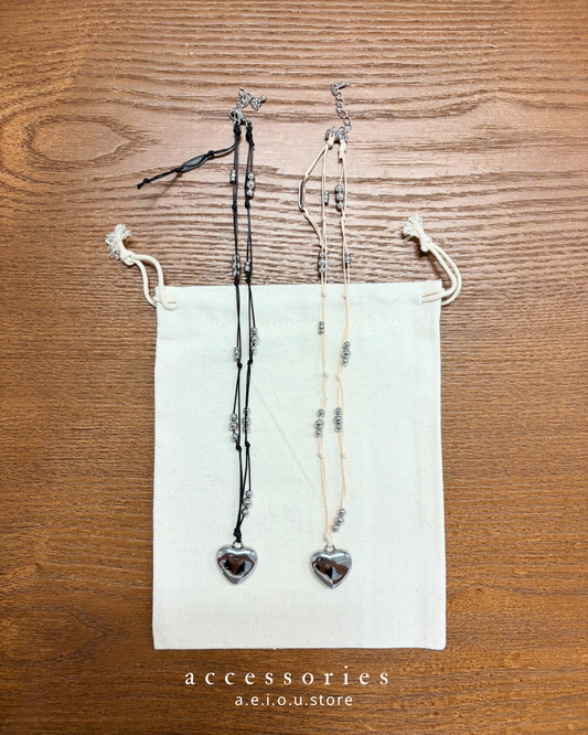 AC272- Handmade Heart Dot Necklace | Beige | Black ( 心心有微重量 )
